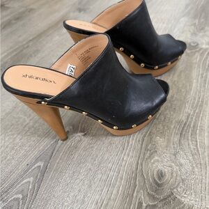 Xhilaration Black and Brown Studded Heeled Mules